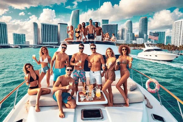 lively bachelor party in Miami on the water with friends